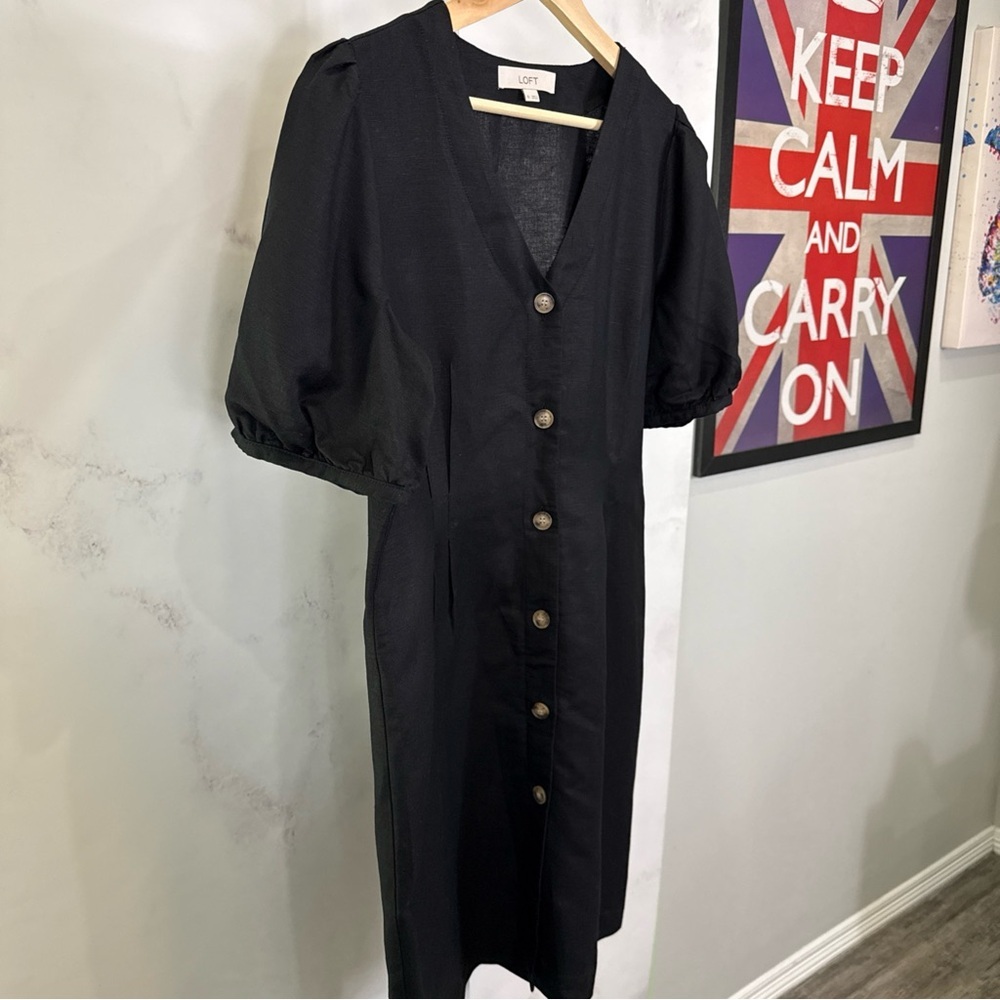 Loft Womens Linen Blend Button Front Knee Length Dress Size 10 - Picture 3 of 10